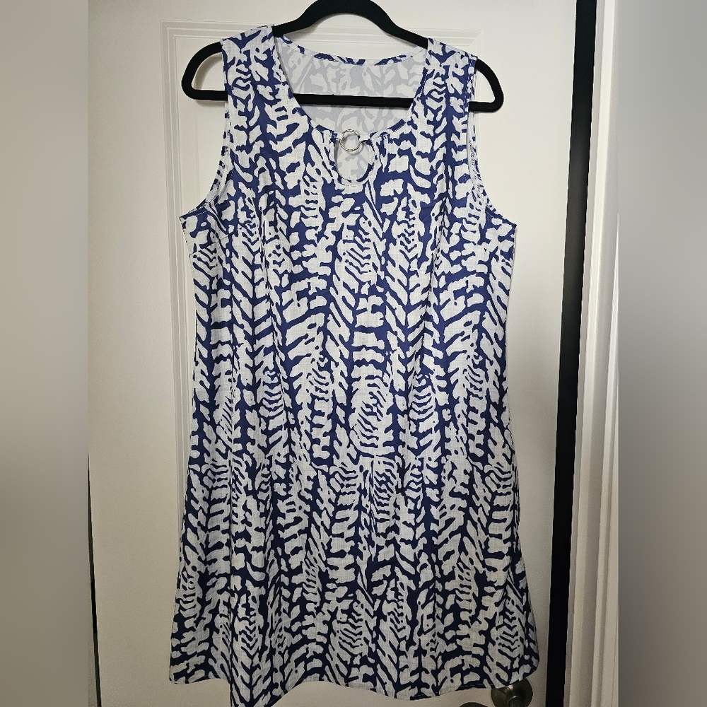 Blue and white sleeveless dress (NWOT)